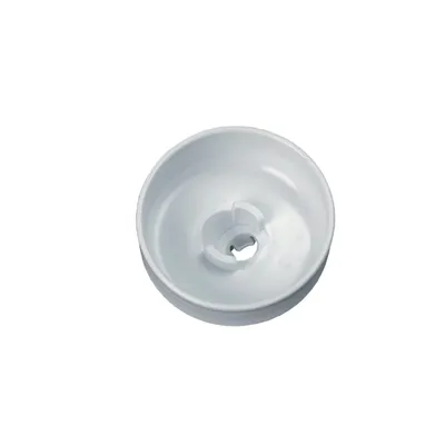 A white plastic kitchen appliance part, likely a dough scraper or ejector, is shown from a slightly elevated angle against a white background.