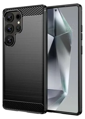 Produktbild von MobyDefend Hülle für Samsung Galaxy S25 Ultra - TPU Schutzhülle mit gebürsteter Metall- und Carbon-Optik - Schwarz
