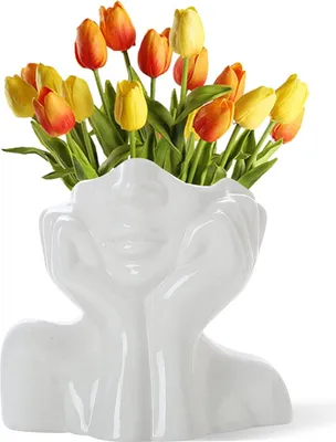 Produktbild von Gesichtsvase, Blumenvase, Schreibtischdekoration, Keramikvase in Körperform, weibliche Form, ideal für Regale, moderner Bauernhaustisch, kleines süßes Bücherregal, halbes Gesicht (Stil-C)