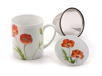 Produktbild von Kräuterteetasse "Poppy" Porzellan, 3 teilig mit Edelstahlsieb, 0,25 l