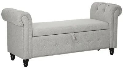 Immagine prodotto di Panca contenitore - Panca imbottita - Cassetta portaoggetti - Panca d'ingresso - Contenitore imbottito - Tessuto effetto lino - Gambe in legno - 146,5 x 49 x 72 cm