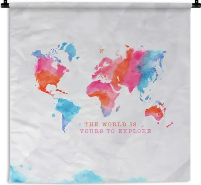 Produktbild von MuchoWow® Wandteppich Wandbehang Karte - Aquarell - Sprichwörter 150x150 cm Tapisserie Dekoration Wandtuch - Wohnaccessoires - Modernes