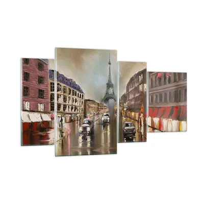 Produktbild von Bilder auf glas - Paris Turm Straße - 120x70cm - Glasbilder - Wandbilder - Kunstdruck - zum Aufhängen bereit - Wanddekoration aus Glas - Glas Bilder - Wandbild auf Glas - 4 Teile - GDL120x70-3431