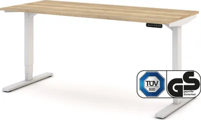 Produktbild von ASSMANN Elektrisch höhenverstellbarer Schreibtisch Y-Line Eiche Natura Weiß, 160x70cm, Memoryfunktion, Kollisionsschutz, 2-fach-Motorik