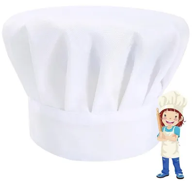 Produktbild von Kochmütze Kinder Weiß Verstellbar für Mädchen/Jungen 4-13 Jahre Maschinenwäschbar