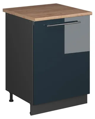 Obrázek produktu pro Spodní skříňka kuchyňské linky Vicco Fame-Line Tmavě modrá s vysokým leskem/Antracit 60 cm 1 dvířka s pracovní deskou, Model 65175