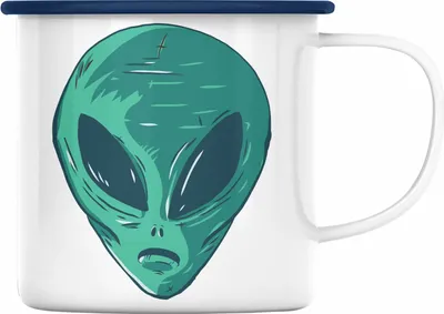 Produktbild von Trendation - Alien Emaille Tasse Geschenk Außerirdische Geschenkidee Grafik UFO Emaille Tasse (Blau)