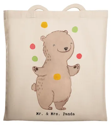 Produktbild von Mr. & Mrs. Panda Tote Bag Bär Jonglieren - Transparent - Geschenk, Zirkus, totebag, Jongleur, Schultasche, Jutebeutel, Artistik, Einkaufstasche, Beutel