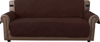 Produktbild von (3 Sitzer, Braun) wasserabweisend Sofabezug, rutschfester Couchbezug mit elastischem Riemen, Sesselbezug, weicher, gesteppter Sitz für Hunde und Haustiere