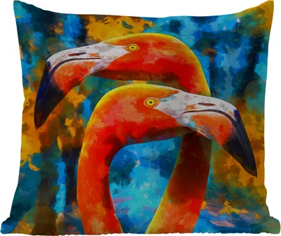 Produktbild von MuchoWow® Outdoor Kissen - Ölgemälde - Vogel - Flamingo - 40x40 cm - Wetterfest - Lounge Kissen - Kopfkissen - Interieur - Polster mit Bild
