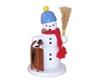 Produktbild von Räuchermann Schneemann mit Bommelmütze und Schlitten BxHxt 10,5x17x10,5cm NEU