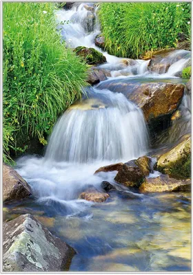 Produktbild von Wallario Wandbild Kleiner Bach über Steine, Größe: 70,30 x 100,30 cm, Poster mit weißem Kunststoffrahmen