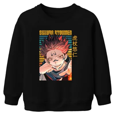 Obrázek produktu pro Sukuna Ryoumen Jujutsu Kaisen – démon, červená, temná, dárek pro fanoušky, uniová dětská mikina, černá, velikost 152
