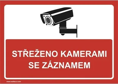 Obrázek produktu pro Walteco Střeženo kamerami se záznamem (červená), 210x148mm, formát A5, samolepka