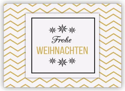 Produktbild von 4x Edle grafische Weihnachtskarte mit Zickzack Hintergrund in Gold Optik: Frohe Weihnachten