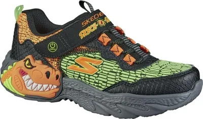 Zdjęcie produktu dla Skechers Dino-Lights, trampki chłopięce z zapięciem na rzep w kolorze czarno-pomarańczowym, wkładka Skechers, modna podeszwa zewnętrzna