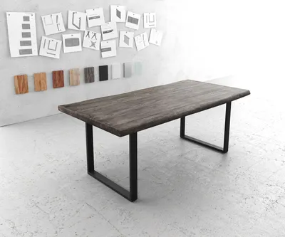 Produktbild von DELIFE Esstisch Edge 200x100 XL Akazie Platin Metall Schmal schwarz Live-Edge