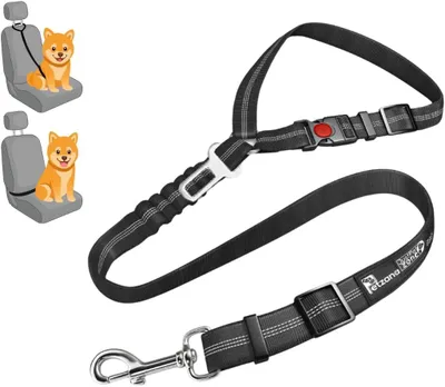Produktbild von Verstellbarer Auto-Sicherheitsgurt für Hunde mit elastischem Nylon-Bungee-Puffer (schwarz)