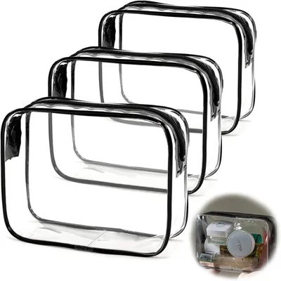 Produktbild von Pack von 3 Kosmetiktaschen, Transparent, Wasserdicht, Handgepäckgenehmigung, Für Männer und Frauen