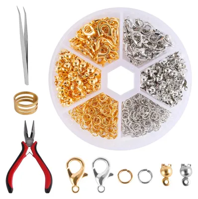 Produktbild von Karabinerverschluss Kettenverschluss Set - 463 Stück - Silber und Gold - Mit Werkzeug