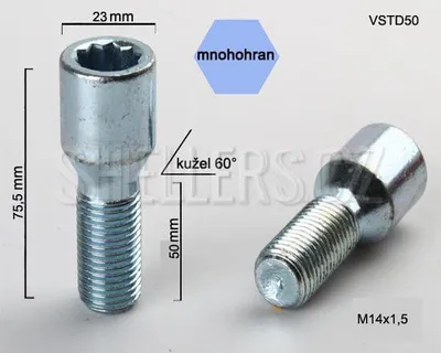 Obrázek produktu pro Kolový šroub M14x1,5x50 kužel s vnitřním mnohohranem, VSTD50, průměr 23mm, výška 75,5