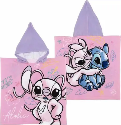 Immagine prodotto di Asciugamano poncho Stitch Angel per bambini - morbido asciugamano da bagno multicolore