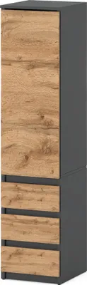 Zdjęcie produktu dla Szafa Nowoczesna Do Salonu Wąska 40Cm 3 Szuflady Szary Dąb Wotan
