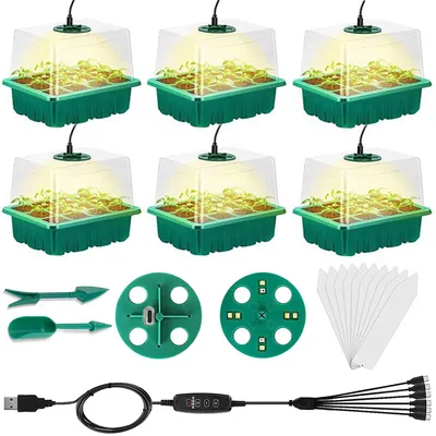 Produktbild von Growbox Pflanzenlampe Vollspektrum Sonne,Anzuchtkasten Zimmergewächshaus Dimmbar Timer,Anzuchtset 6 Anzuchttöpfe Indoor Keimung