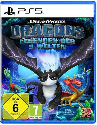 The image shows the game box for 'Dragons: Legenden der 9 Welten' for PlayStation 5.