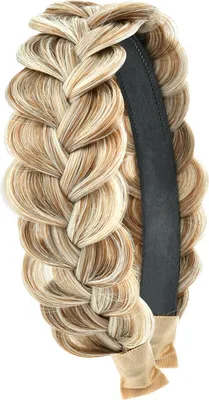Produktbild von Geflochtenes Haarband – Damen-Haarband mit Kunsthaar – 13 x 14 cm, 5 cm breit – Fischgrätenzopf – Geflochtenes Band – Haaraccessoire – Hellgoldblond