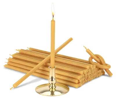 Bienenwachskerzen 15cm, 50 Stück + Messinghalter, tropffrei