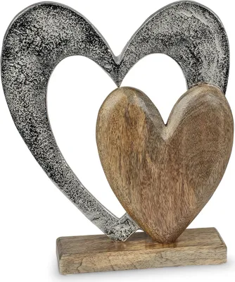 Produktbild von formano Deko Herz aus Alu Mango Holz zum Stellen Aufsteller 26 cm Tischdeko Dekoration