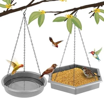 Imagen del producto de Estación de alimentación para pájaros XL 2 en 1 para exteriores, con bebederos para pájaros (gris oscuro)
