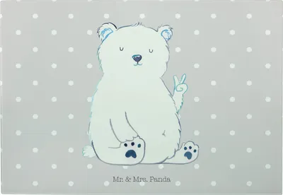 Produktbild von Mr. & Mrs. Panda Vesperplatte Eisbär Faul - Grau Pastell - Geschenk, jausenbrett, Arbeitsplatz, Servierplatte, Glasschneidebrett, Bär, Teddy, Büro, Homeoffice, Hackbrett