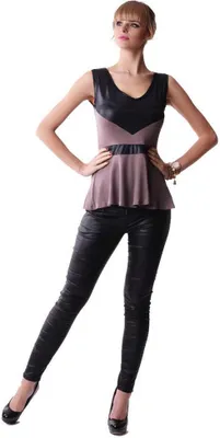 Immagine prodotto di Damen Peplum Bluse Mesh Lederimitat; Cappuccino S/M 36/38