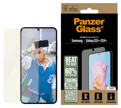Obrázek produktu pro PanzerGlass ® All-in-One Screen Protector Samsung Galaxy S25+ | S24+ | Ultra Wide Fit, Samsung, Samsung - Galaxy S25+, Samsung - Galaxy S24 Plus, Aplikace nasucho, Odolné proti poškrábání, Odolný proti nárazům, Průhledná, 1 kusů