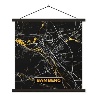 Produktbild von MuchoWow® Textilposter Bamberg - Stadtplan - Karte - Gold - Deutschland 60x60 cm mit schwarzem Rahmen - Posteraufhänger