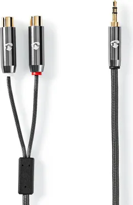 Produktbild von Nedis Stereo-Audiokabel | 3.5 mm Stecker | 2x Cinch Buchse | Vergoldet | 0.20 m | rund | Anthrazit / Grau | Verpackung mit Sichtfenster NE550721173