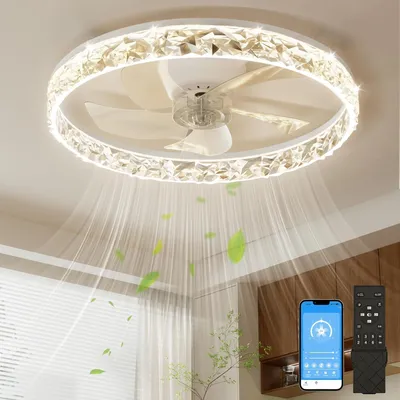 Produktbild von NIORSUN 50,8 cm LED-Deckenventilator mit Lampen und Fernbedienungs-App, dimmbar, flaches Design, Einbau-Deckenventilator, stufenlose Farbtemperaturregelung