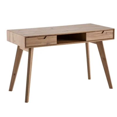 Produktbild von Schreibtisch 120x55x77 cm Eiche Nachbildung mit Stauraum, Design Bürotisch Skandinavisch mit Schubladen, HomeOffice Laptoptisch Computertisch Arbeitszimmer mit Massivholzbeine
