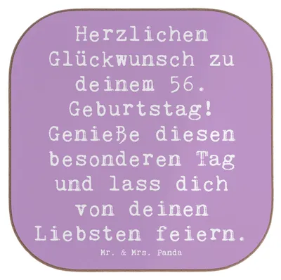 Produktbild von Mr. & Mrs. Panda Untersetzer für Gläser Spruch 56. Geburtstag - Lavendeltraum - Geschenk, unvergessliche Momente, Glückwunsch, Dankbarkeit, Tassenuntersetzer, Coaster