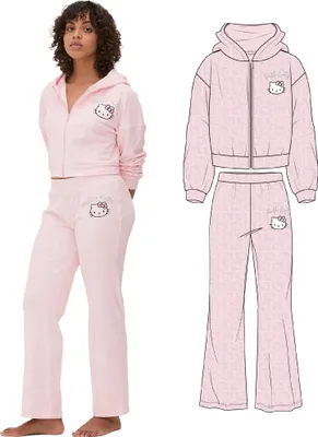 Obrázok produktu pre Hello Kitty - Tepláky pre ženy, zamatový pocit, rovné nohavice TC1024 (XXS) (Pink)