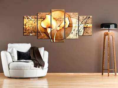 Image de Tableau acoustique Fleurs Abstrait 200 x 100 cm Tableaux Mousse acoustique Absorbeur acoustique haute performance Isolation acoustique Toile 5 pièces Tableau mural Acoustique intérieure Isolation acoustique b-A-0232-b-n