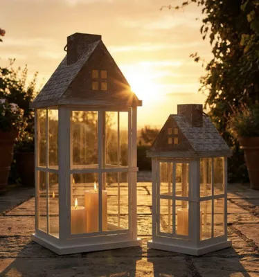Obrázok produktu pre Sada 2 drevených lampášov 24,5x24,5x55 - 17x17x37,5 cm