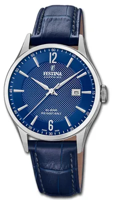 Obrázek produktu pro Pánské hodinky Festina, švýcarská výroba, kožený řemínek, modrá barva, model D3UF20007/6