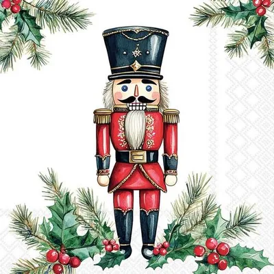 Produktbild von 20 Servietten Wooden Nutcracker white - Nussknacker an Ilex 33x33cm