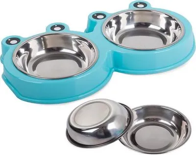 Produktbild von Doppelnapf Futternapf Fressnapf aus Metall für Hund und Katze Blau