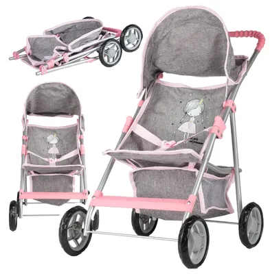 Produktbild von Malplay Puppenwagen Puppe faltbar leicht stabil kleine Prinzessin Grau Geschenk ab 3 Jahren