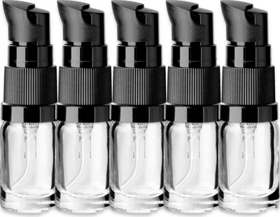Produktbild von 5x Klare Glasflasche 5 ml mit schwarzer Pumpe Glasfläschchen 18/415