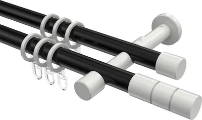 Produktbild von Interdeco Gardinenstange / Vorhangstange Schwarz / Weiß, Typ Prestige Elanto (Rillenzylinder), 20 mm Ø 2-läufig, 480 cm